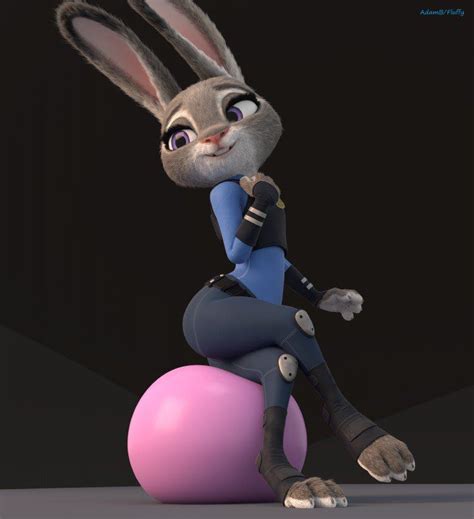She continued her stretch to extend her feet above her head. She exaggerated her groan as well before lowering her legs to hold the back of her knees with her paws. Slightly blushing, Judy posed for her mate. She spread her legs further to show him her barely covered sex. The look Nick gave her nearly melted the bunny.